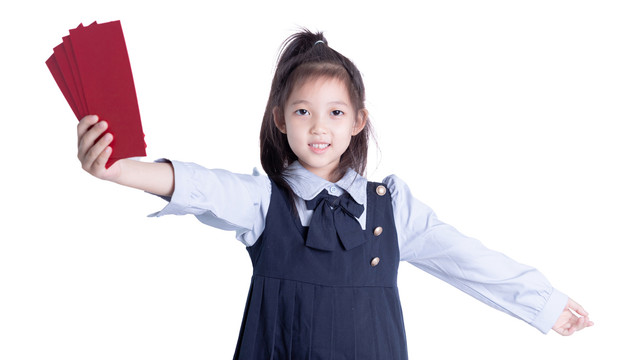 女孩学生装手持红包