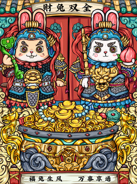 門神兔年大吉財兔雙全
