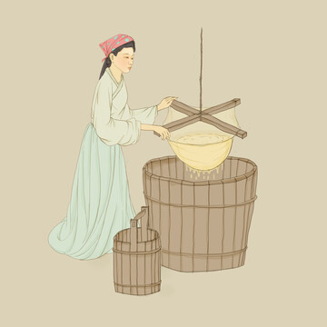 古裝女子過濾豆?jié){