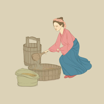 古裝女子泡豆子