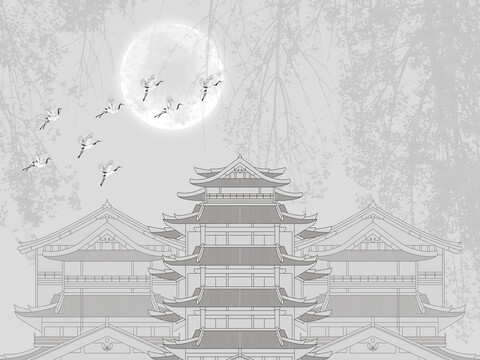中式閣樓意境背景墻