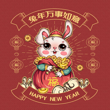 兔年國(guó)潮插畫(huà)