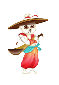 卡通動(dòng)物狗手繪國(guó)風(fēng)武俠插畫