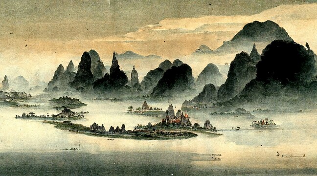 中式山水風景水墨背景墻