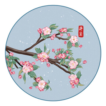 圓型裝飾畫海棠花