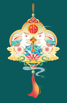 國潮風(fēng)兔年兔子中國結(jié)