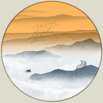 水墨彩墨山水小青綠山水