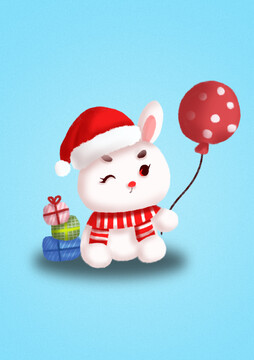 圣诞可爱手绘小白兔插画元素