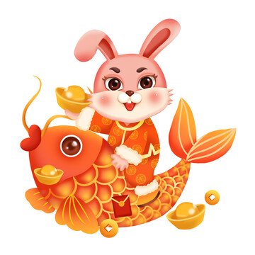 新年騎魚兔子