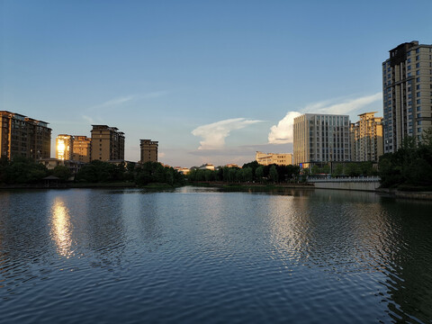 湖景江南水乡城市风光