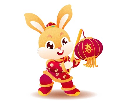 提燈籠迎新春卡通兔子插畫