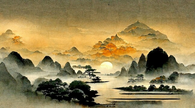 新中式禪意境水墨山水背景墻7