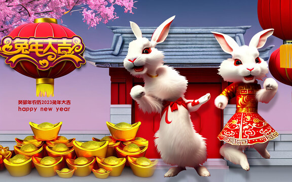 兔年春节海报兔子吉祥物