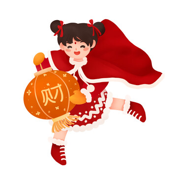 燈籠紅裝新年女孩