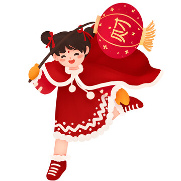 喜慶燈籠女孩新年素材