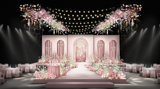 粉色法式花园婚礼效果图