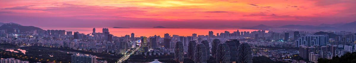 三亚城市天空日落红霞全景壁纸