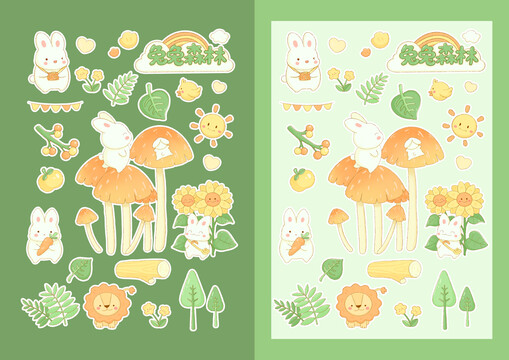 兔兔森林插画贴纸