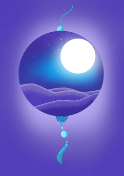 創(chuàng)意深夜圓月插畫