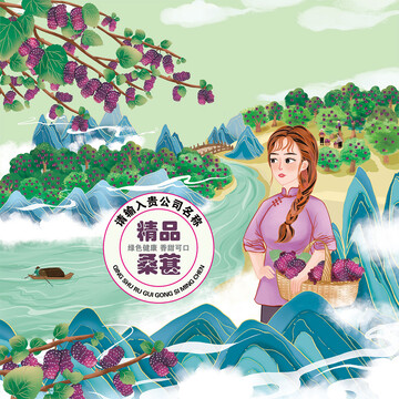 手繪中國(guó)風(fēng)桑葚包裝插畫(huà)