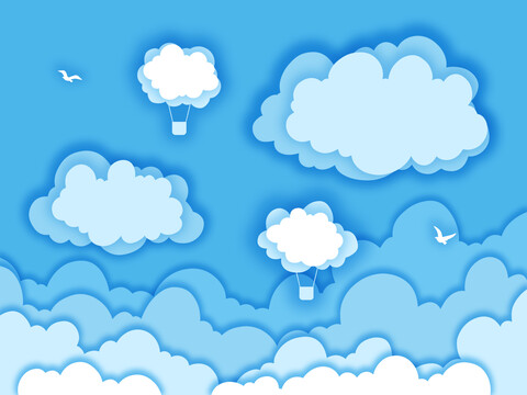 手繪卡通天空白云剪紙元素插畫