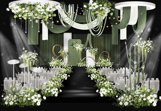 白绿布幔婚礼效果图