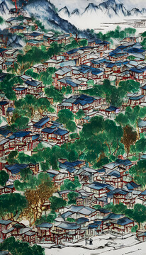 夏季古鎮(zhèn)裝飾畫
