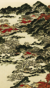 春季古鎮(zhèn)裝飾畫