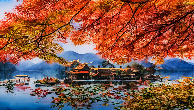 秋季風(fēng)光裝飾畫無框畫