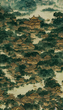夏天古鎮(zhèn)裝飾畫無框畫