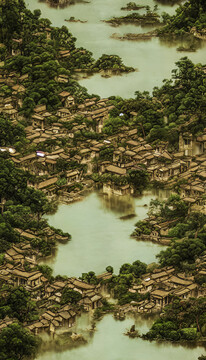 夏天古鎮(zhèn)裝飾畫無(wú)框畫