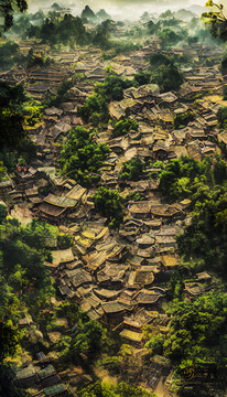 夏天古鎮(zhèn)裝飾畫無框畫