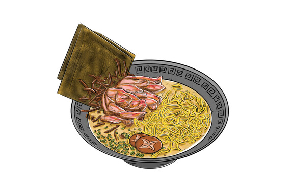 叉燒拉面條豚骨手繪美食插畫