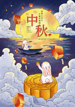 中秋節(jié)插畫海報