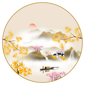 水墨山水矢量插畫