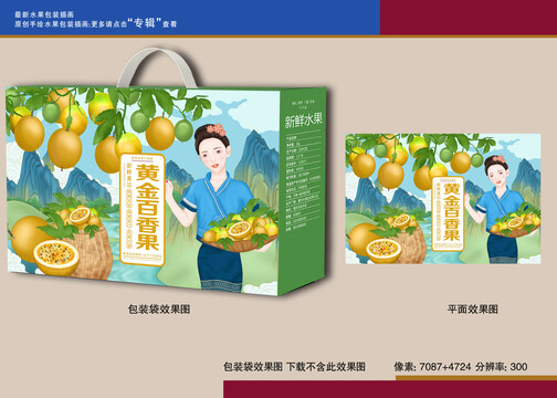 黃金百香果包裝插畫