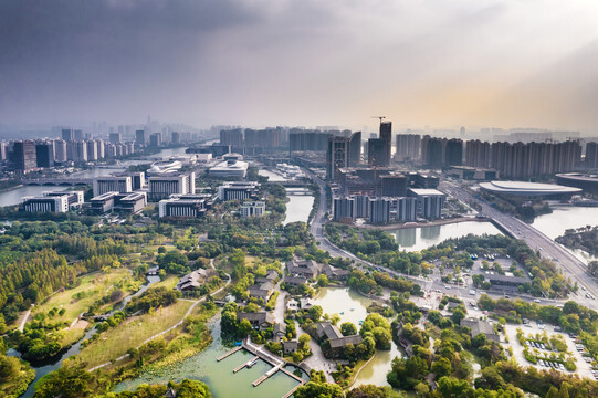 绍兴市镜湖新区航拍城市风光