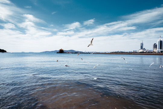 山东青岛海浪天空海岛