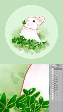 卡通手繪兔子四葉草插畫