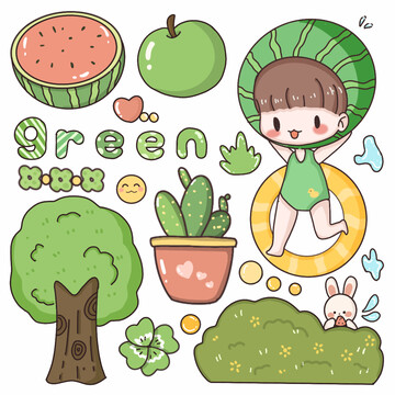 绿色世界卡通贴纸