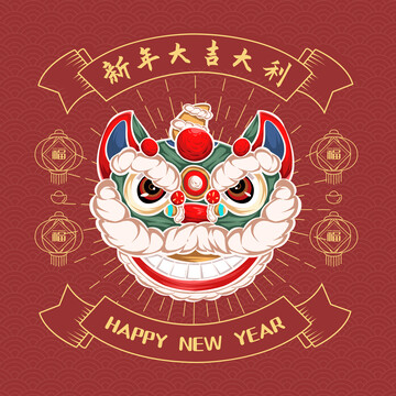 醒獅圖案插畫