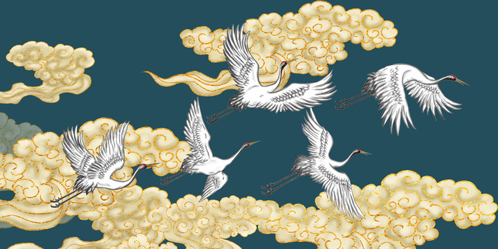 中式祥云仙鶴圖