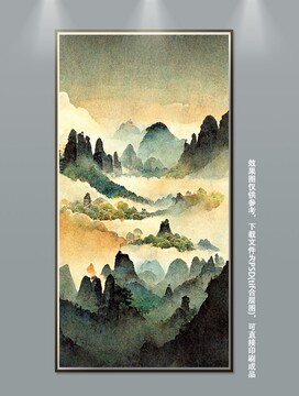 新中式手绘山水风景意境挂画7