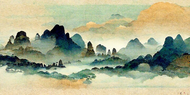 新中式手繪山水風(fēng)景意境裝飾畫