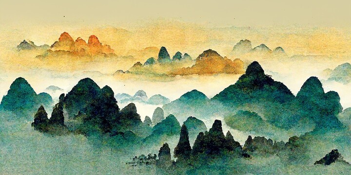 新中式手繪山水風景意境裝飾畫
