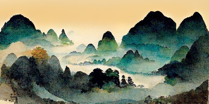 新中式手绘山水风景意境装饰画