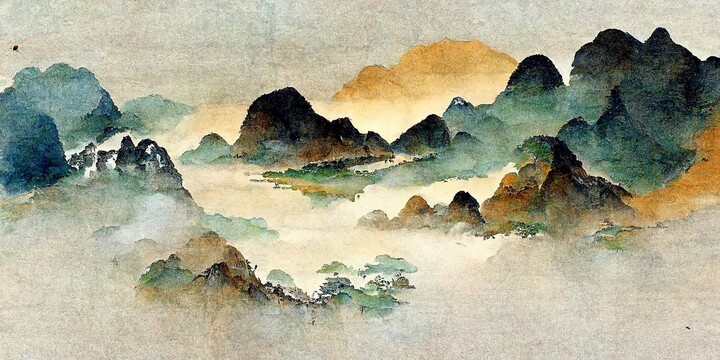 新中式手绘山水风景意境装饰画