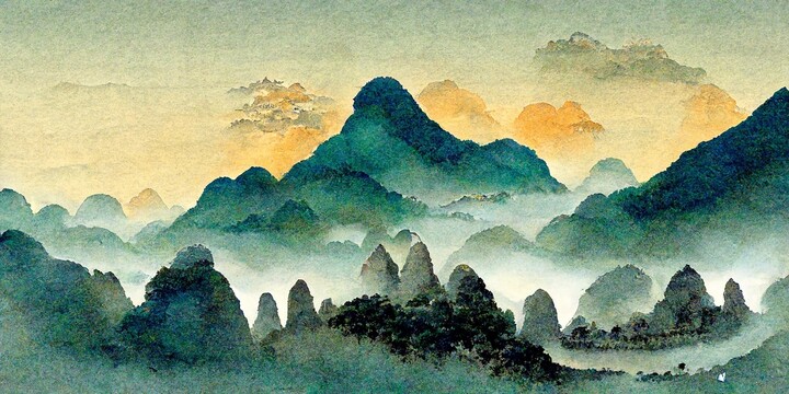 新中式手繪山水風(fēng)景意境裝飾畫