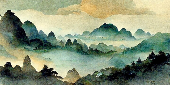 新中式手繪山水風(fēng)景意境裝飾畫