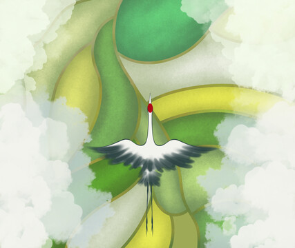 俯視農(nóng)田仙鶴云